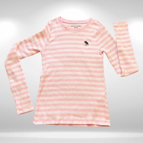 Abercrombie & Fitch Kids Pink & White Striped Long Sleeve Crewneck Sweater - Picture 1 of 4